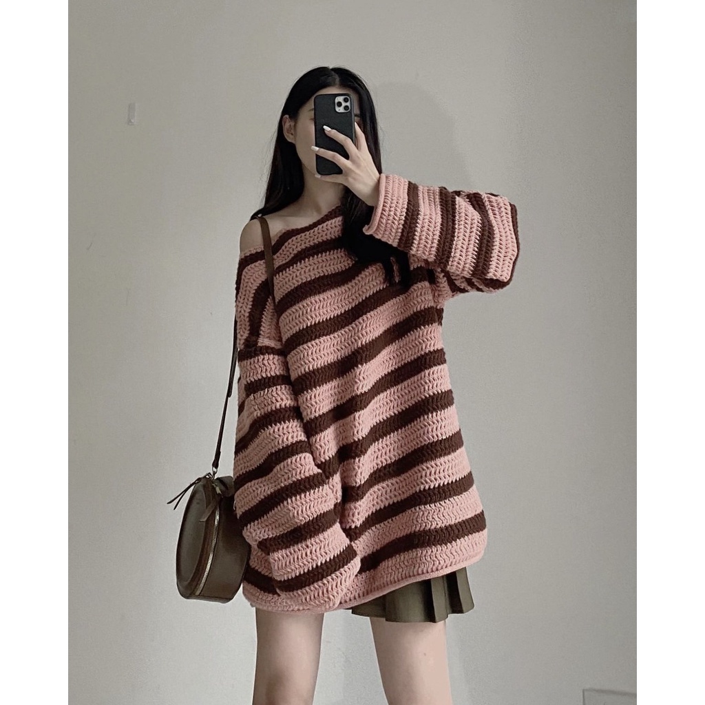 Y24 Áo len kẻ ngang from over size hàng quảng châu yansoo