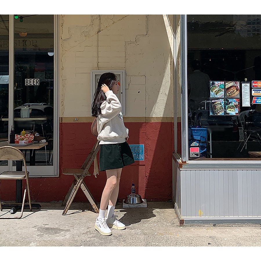 Velvet/thin pullover round neck sweater female student salt loose top autumn and winter coat lazy style MC decoration L7NO