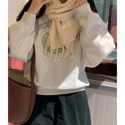 Velvet/thin pullover round neck sweater female student salt loose top autumn and winter coat lazy style MC decoration L7NO