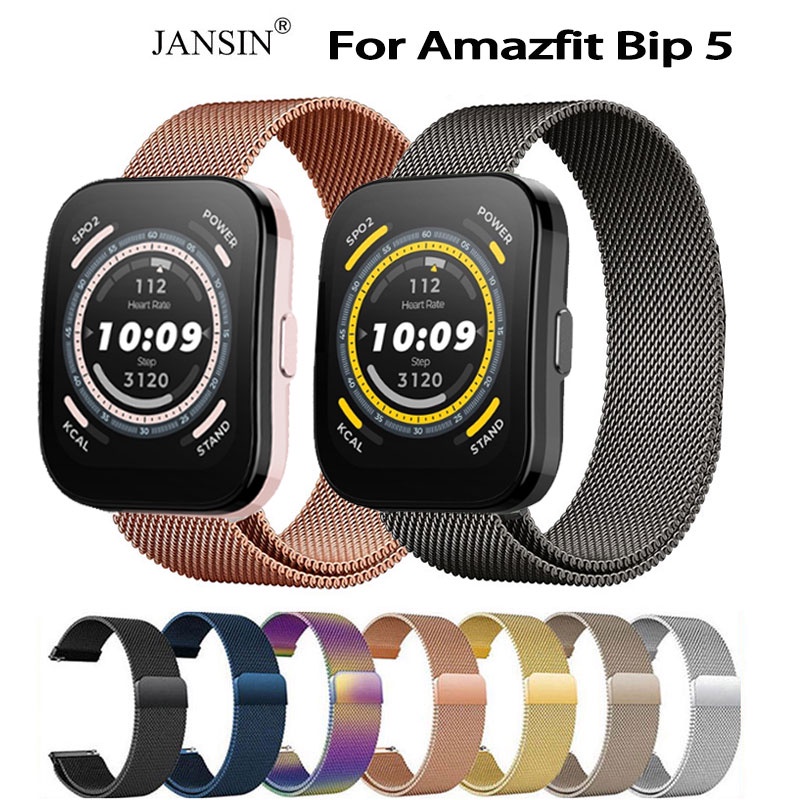 Jansin Dây Đeo Inox Khóa Nam Châm Cho Đồng Hồ Thông Minh Amazfit Bip 5 GPS Smart Watch