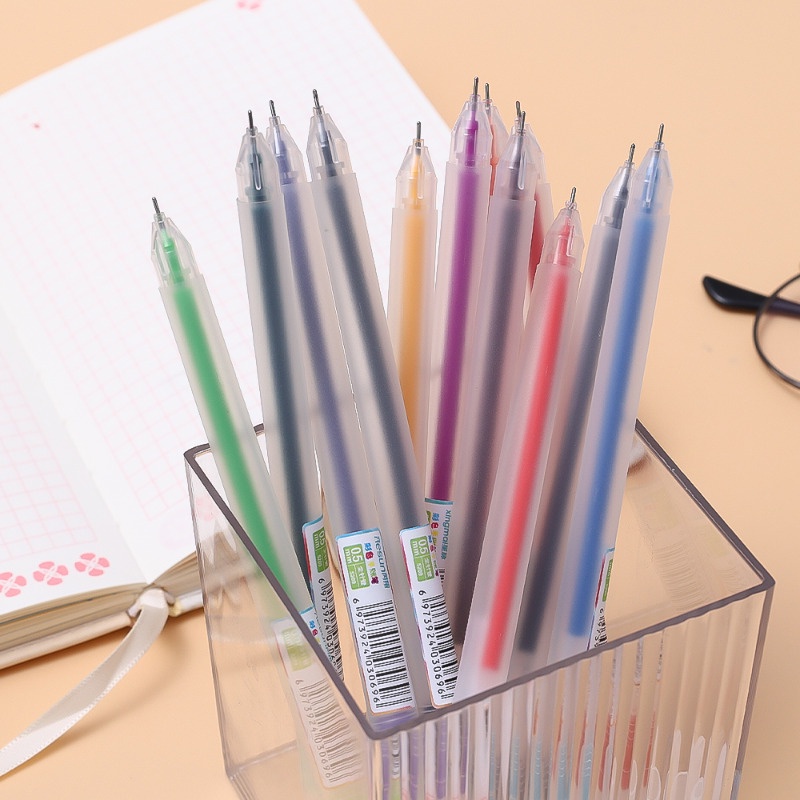 Bút Đánh Dấu Ngòi 0.5mm / 12 Màu Nhám Trong Suốt Nhanh Khô Tiện Dụng Cho Học Sinh / Văn Phòng