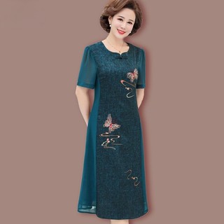 Đầm Dài Qua Gối Thời Trang Mùa Hè Cho Phụ Nữ Trung Niên 50 Tuổi