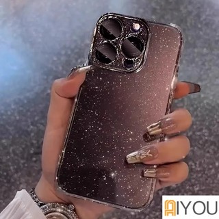 Sang Trọng Ốp Điện Thoại acrylic Cứng Trong Suốt Lấp Lánh Bảo Vệ Ống Kính Máy Ảnh Cho iphone 16 Pro Max 15 12 13 14 pro max plus