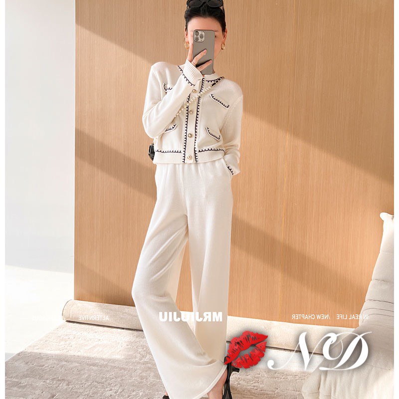 Set bộ len dài tay viền túi ngực cập bến chất len đanh tay nha Hàng QC Freesize