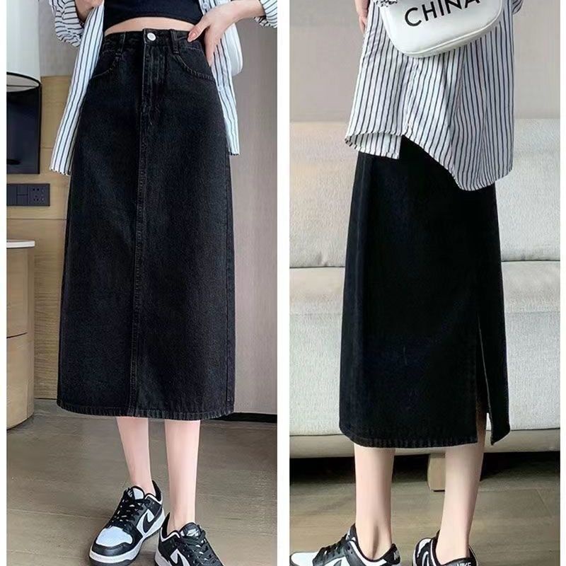 Xiang Nan Chân váy jean Lưng Cao Dáng Chữ a Mỏng Xẻ Tà Ôm Hông Thời Trang Mùa Hè Kiểu Mới Cho Nam Và Nữ