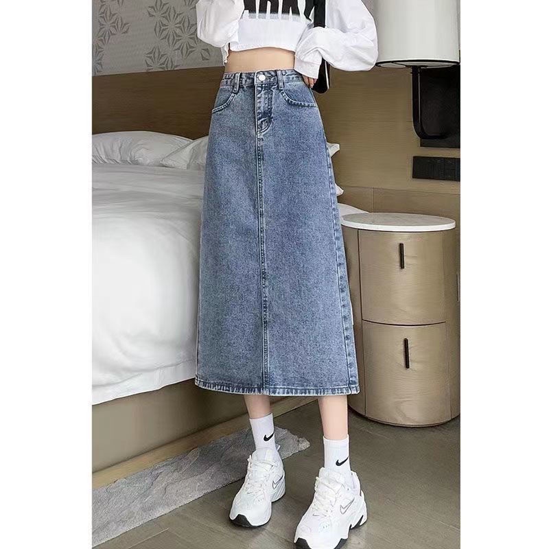 Xiang Nan Chân váy jean Lưng Cao Dáng Chữ a Mỏng Xẻ Tà Ôm Hông Thời Trang Mùa Hè Kiểu Mới Cho Nam Và Nữ
