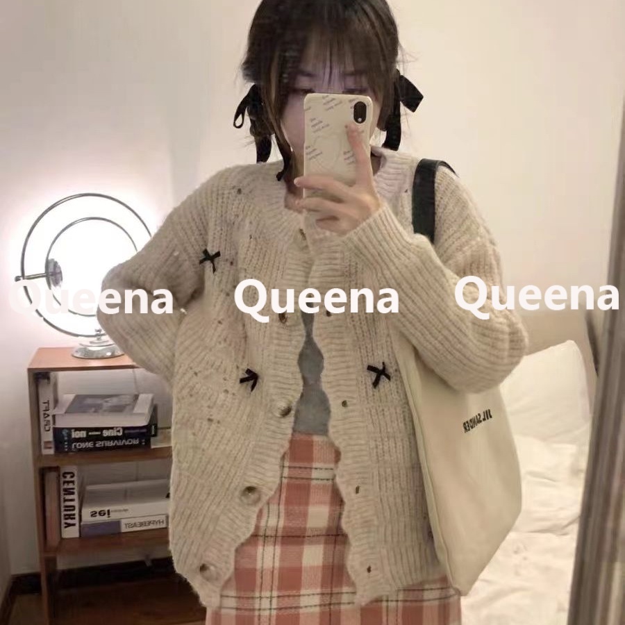 Queena Áo Len áo khoác cardigan áo cardigan Thời trang hàn quốc A91K6G8 34Z230826