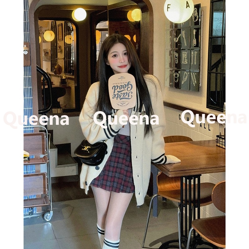 Queena Áo Len áo khoác cardigan áo cardigan Thời trang hàn quốc A21K0HM 35Z230831