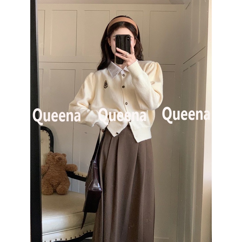 Queena Áo Len áo khoác cardigan áo cardigan Thời trang hàn quốc A91K6E4 34Z230826