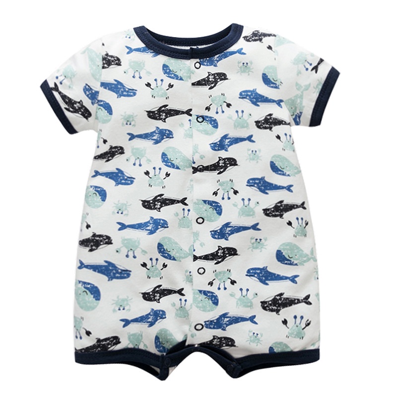 Bộ Áo Liền Quần Tay Ngắn In Hình Thú Hoạt Hình Dễ Thương Dành Cho Bé Trai Sơ Sinh