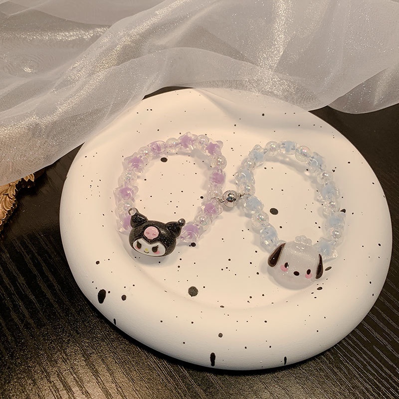 Sanrio Vòng Đeo Tay Hoạt Hình Co Giãn Bằng Nhựa resin Sáng Tạo Phong Cách Hàn Quốc Dành Cho Bạn Gái