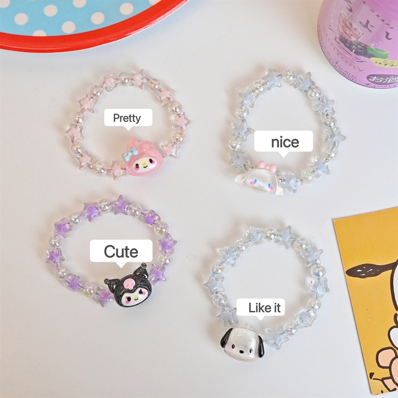 Sanrio Vòng Đeo Tay Hoạt Hình Co Giãn Bằng Nhựa resin Sáng Tạo Phong Cách Hàn Quốc Dành Cho Bạn Gái
