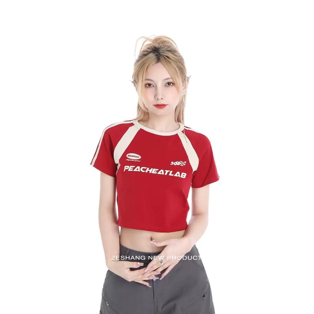 Áo croptop tay ngắn kiểu raglan DaaLaa Store phong cách thể thao PEACHEATLAB A5847