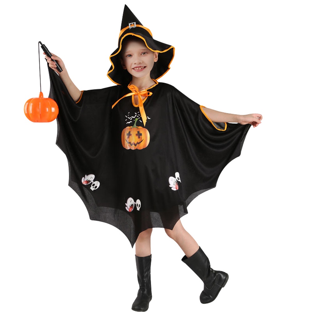 Bộ Áo Choàng Hóa Trang Phù Thủy Kèm Nón Cho Bé Dịp halloween