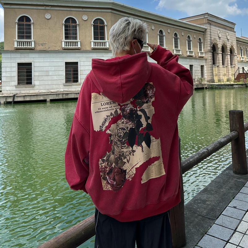 IFNICEFUTURE Áo hoodie Dáng Rộng In Hình Hoa Hồng Phong Cách vintage Thời Trang Mùa Thu Mới