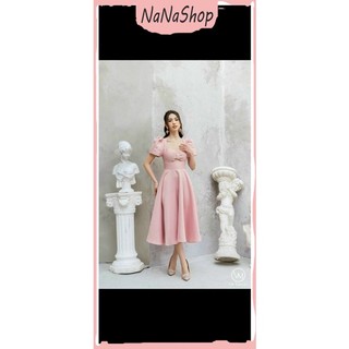 Đầm xòe nữ thiết kế dự tiệc sang chảnh cực hot, Đầm xòe basic nơ ngực tay ngắn phồng thanh lịch, sang trọng