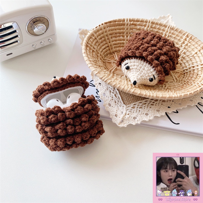 Ốp Vỏ Bảo Vệ Hộp Sạc Tai Nghe bluetooth airpods 1 2 3 airpods pro2 2022 Hình Nhím Gai Đan Len Dễ Thương