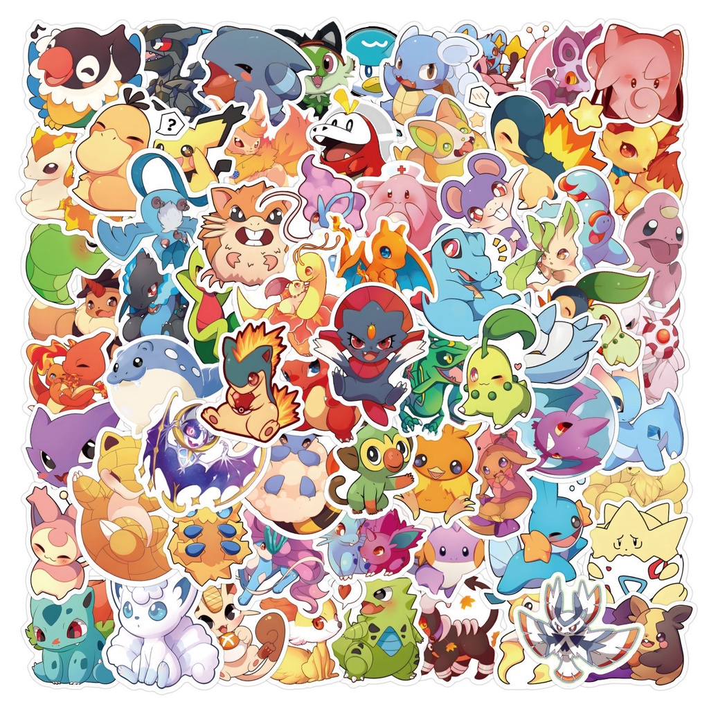 Bộ 100 Miếng Dán Hoạt Hình pokemon Chống Nước Cho Mũ Bảo Hiểm Xe Đạp