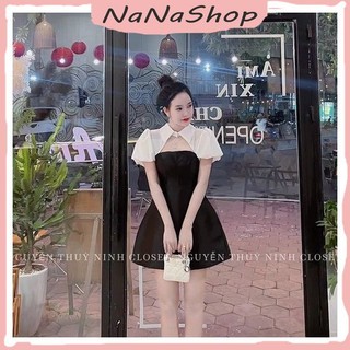 Váy tapta cổ sơ mi khoét tay bồng, Đầm váy nữ tapta lụa phối cổ sơ mi, khoét ngực dành cho các công chúa đi chơi