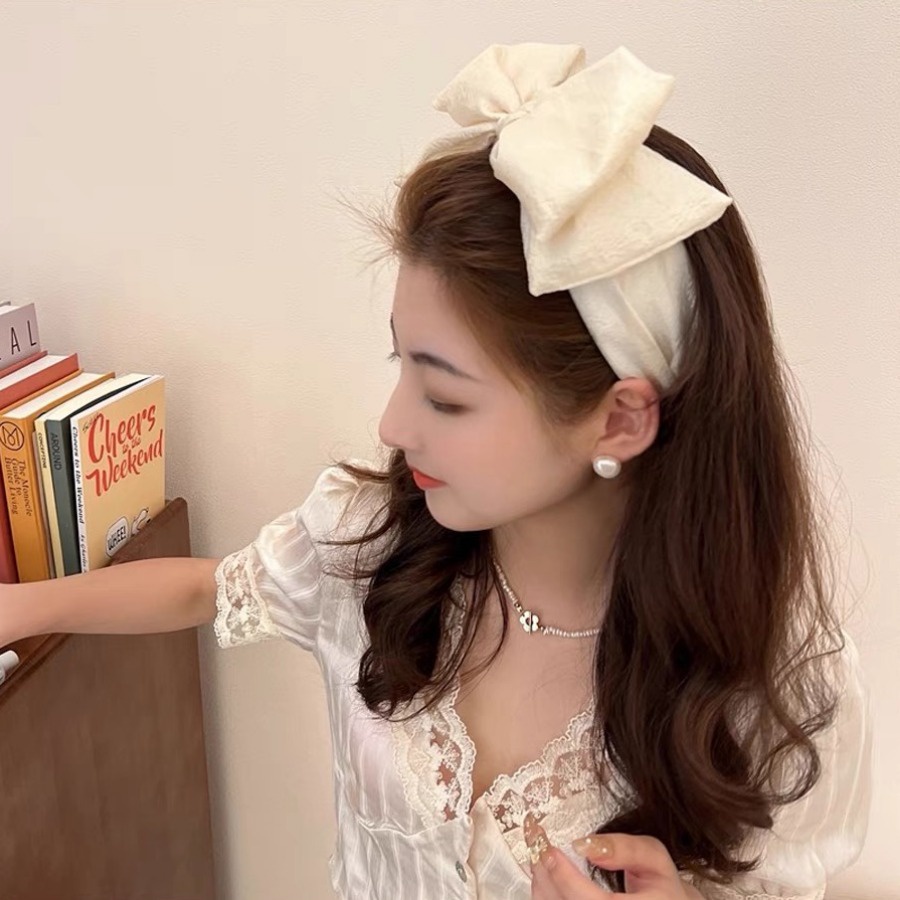 Băng Đô Cài Tóc Bản Rộng Đính Nơ Dễ Thương Phong Cách Hàn Quốc