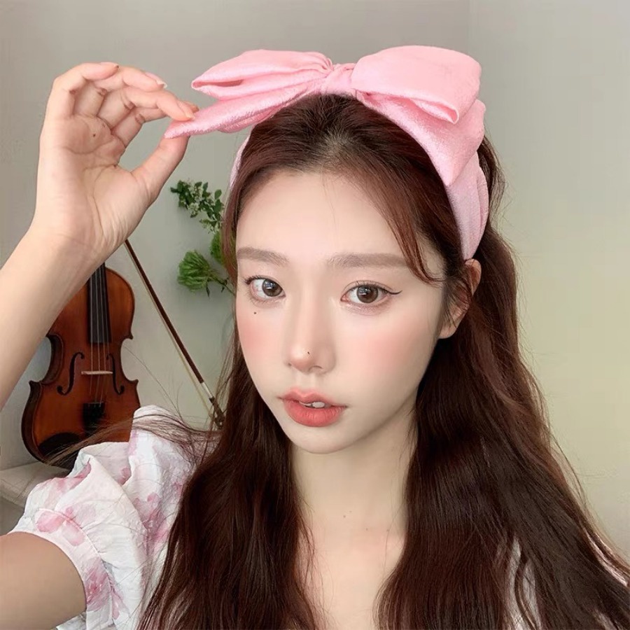Băng Đô Cài Tóc Bản Rộng Đính Nơ Dễ Thương Phong Cách Hàn Quốc