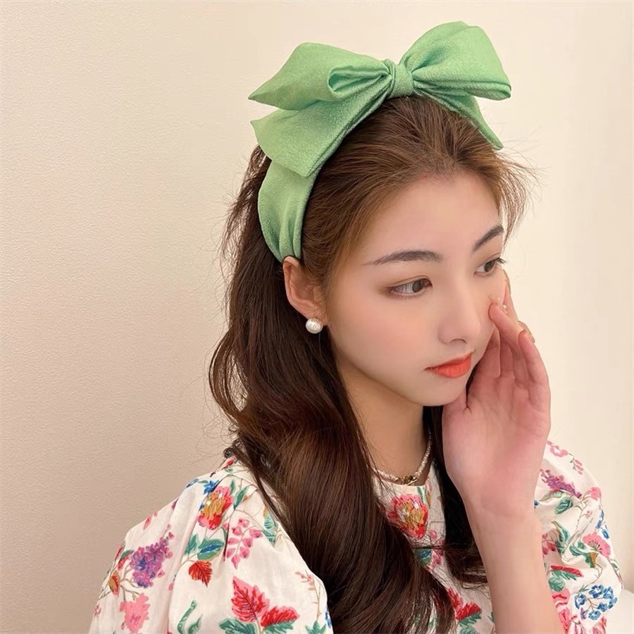 Băng Đô Cài Tóc Bản Rộng Đính Nơ Dễ Thương Phong Cách Hàn Quốc