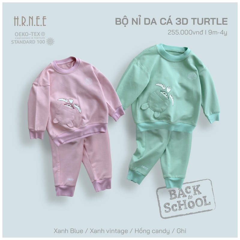 Hrnee Bộ nỉ da cá hoạ tiết rùa thu đông cho bé trai gái