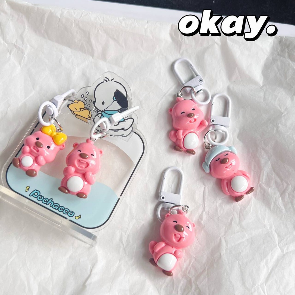 Móc Khóa Gắn Balo Đi Học Họa Tiết Hoạt Hình Màu Trắng Dễ Thương