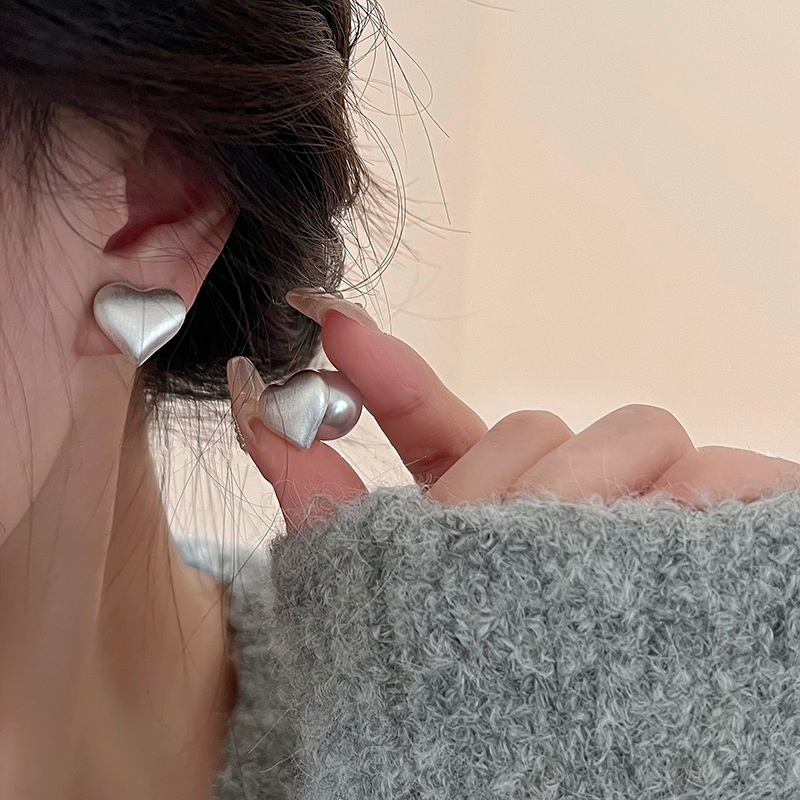 Ahellogirl Bông Tai Mạ Bạc 925 Hình Trái Tim Đính Ngọc Trai Phong Cách Hàn Quốc