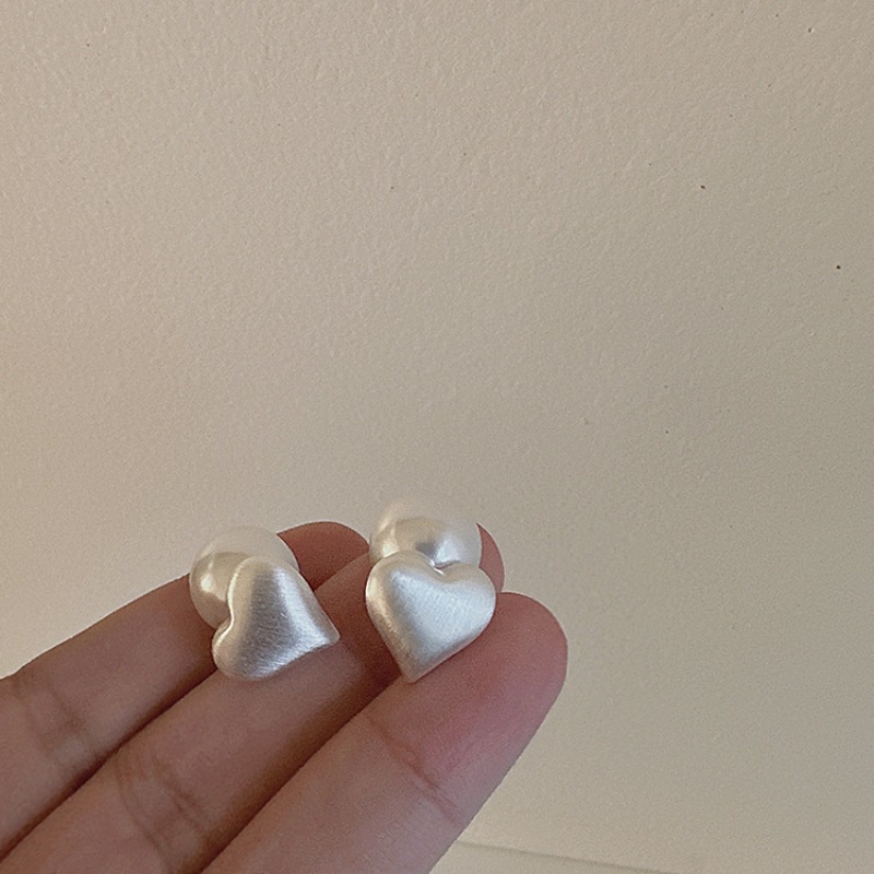 Ahellogirl Bông Tai Mạ Bạc 925 Hình Trái Tim Đính Ngọc Trai Phong Cách Hàn Quốc