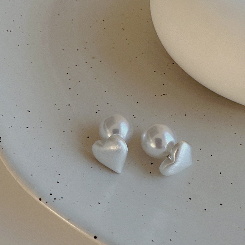 Ahellogirl Bông Tai Mạ Bạc 925 Hình Trái Tim Đính Ngọc Trai Phong Cách Hàn Quốc