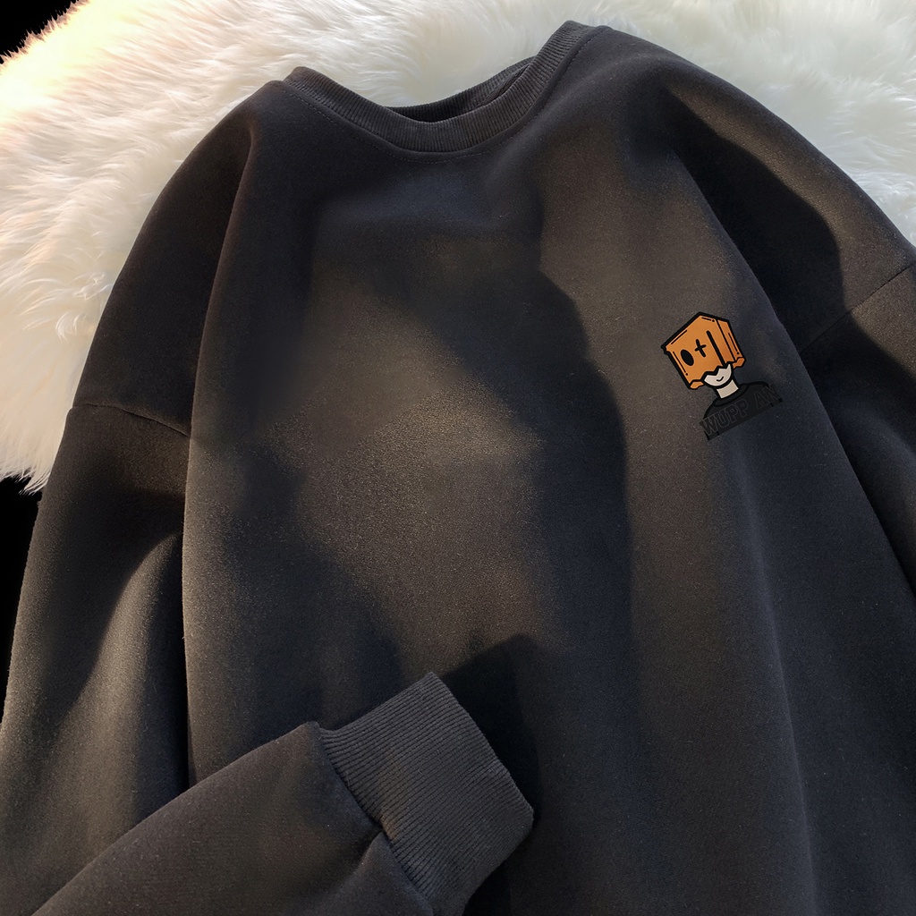 Áo sweater Tay Dài Cổ Tròn Vải Nhung Oversize Phong Cách Đường Phố Mỹ Cá Tính Dành Cho Nam
