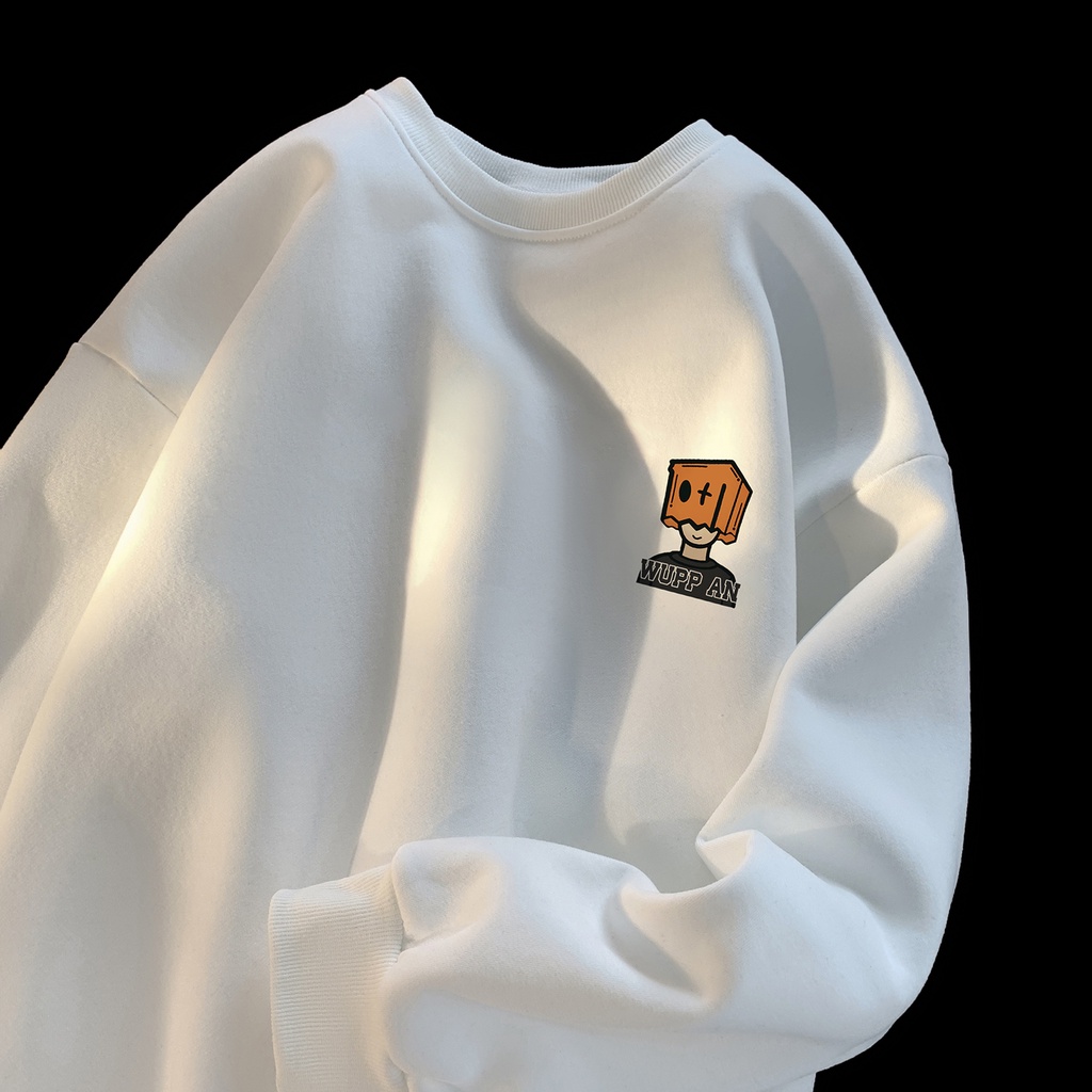 Áo sweater Tay Dài Cổ Tròn Vải Nhung Oversize Phong Cách Đường Phố Mỹ Cá Tính Dành Cho Nam