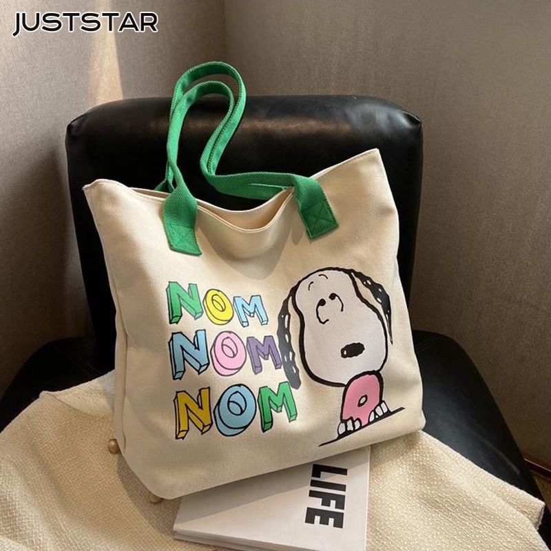 Juststar Túi Xách tote Bằng Vải canvas Sức Chứa Lớn Họa Tiết Hoạt Hình snoopy Phong Cách Hàn Quốc Dễ Phối Đồ Thời Trang Cho Học Sinh