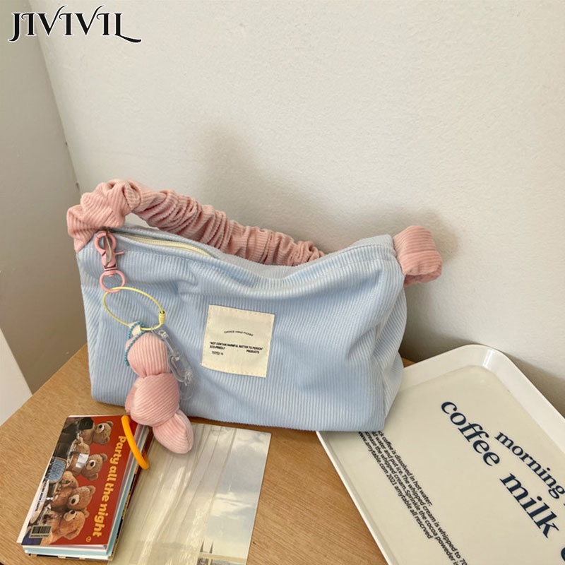 HT XIANSHENG Túi Đeo Vai Sức Chứa Lớn Bằng Vải Nhung Kẻ Màu Tương Phản Dễ Thương Dành Cho Bạn Nữ