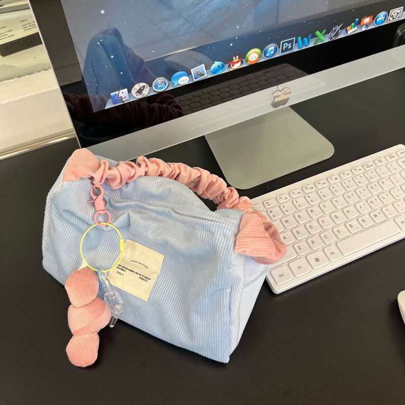 HT XIANSHENG Túi Đeo Vai Sức Chứa Lớn Bằng Vải Nhung Kẻ Màu Tương Phản Dễ Thương Dành Cho Bạn Nữ