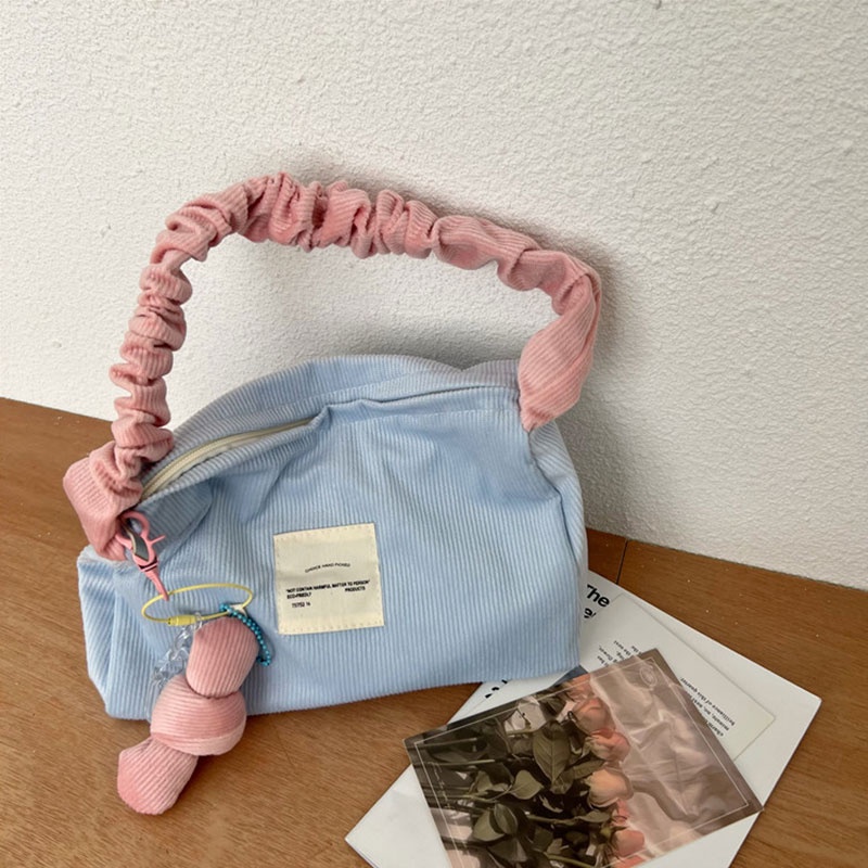 HT XIANSHENG Túi Đeo Vai Sức Chứa Lớn Bằng Vải Nhung Kẻ Màu Tương Phản Dễ Thương Dành Cho Bạn Nữ