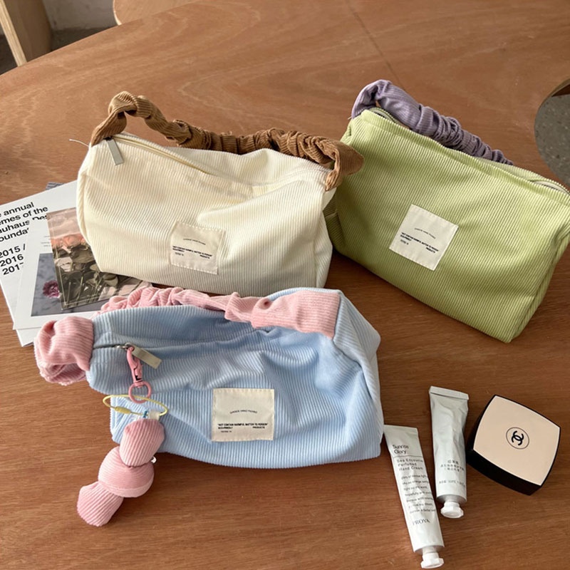 HT XIANSHENG Túi Đeo Vai Sức Chứa Lớn Bằng Vải Nhung Kẻ Màu Tương Phản Dễ Thương Dành Cho Bạn Nữ