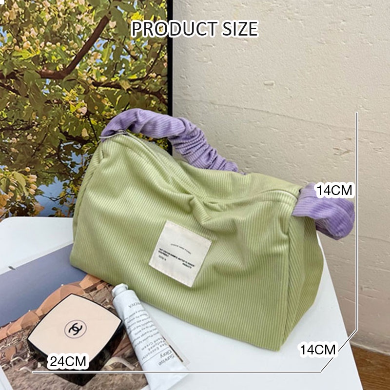 HT XIANSHENG Túi Đeo Vai Sức Chứa Lớn Bằng Vải Nhung Kẻ Màu Tương Phản Dễ Thương Dành Cho Bạn Nữ