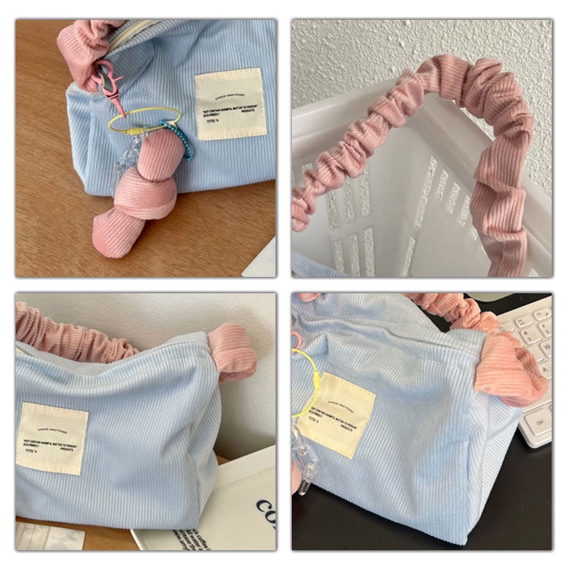 HT XIANSHENG Túi Đeo Vai Sức Chứa Lớn Bằng Vải Nhung Kẻ Màu Tương Phản Dễ Thương Dành Cho Bạn Nữ