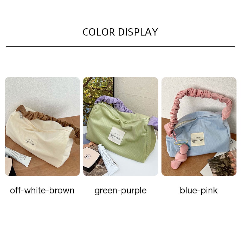 HT XIANSHENG Túi Đeo Vai Sức Chứa Lớn Bằng Vải Nhung Kẻ Màu Tương Phản Dễ Thương Dành Cho Bạn Nữ