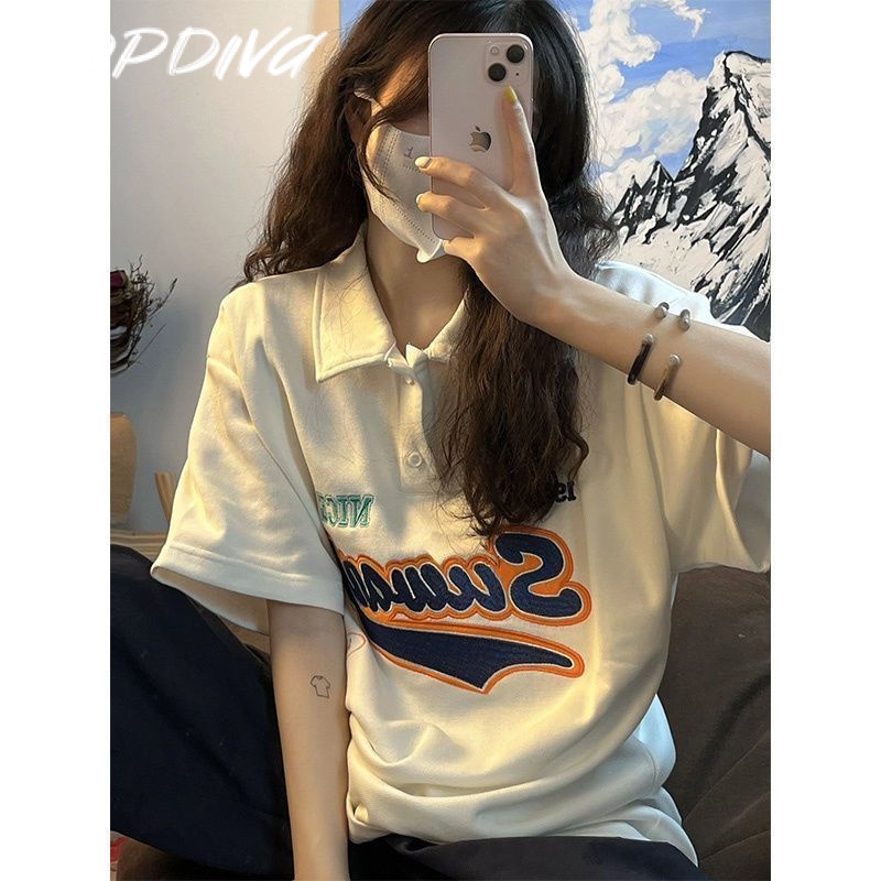 Popdiva thun áo áo polo nữ Thời trang hàn quốc A23K05B 34Z230826