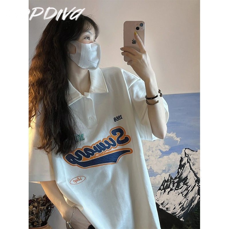 Popdiva thun áo áo polo nữ Thời trang hàn quốc A23K05B 34Z230826