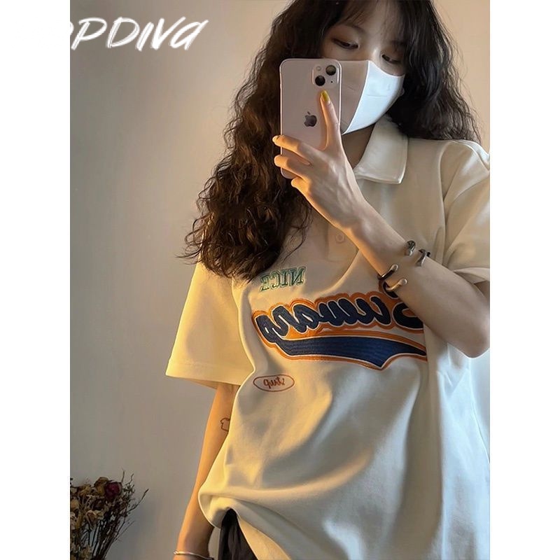 Popdiva thun áo áo polo nữ Thời trang hàn quốc A23K05B 34Z230826