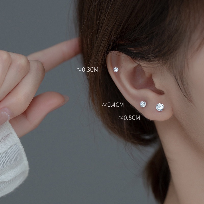 Bông Tai Mạ Bạc 925 Đính Đá zircon Kiểu Dáng Đơn Giản Cho Nam Và Nữ