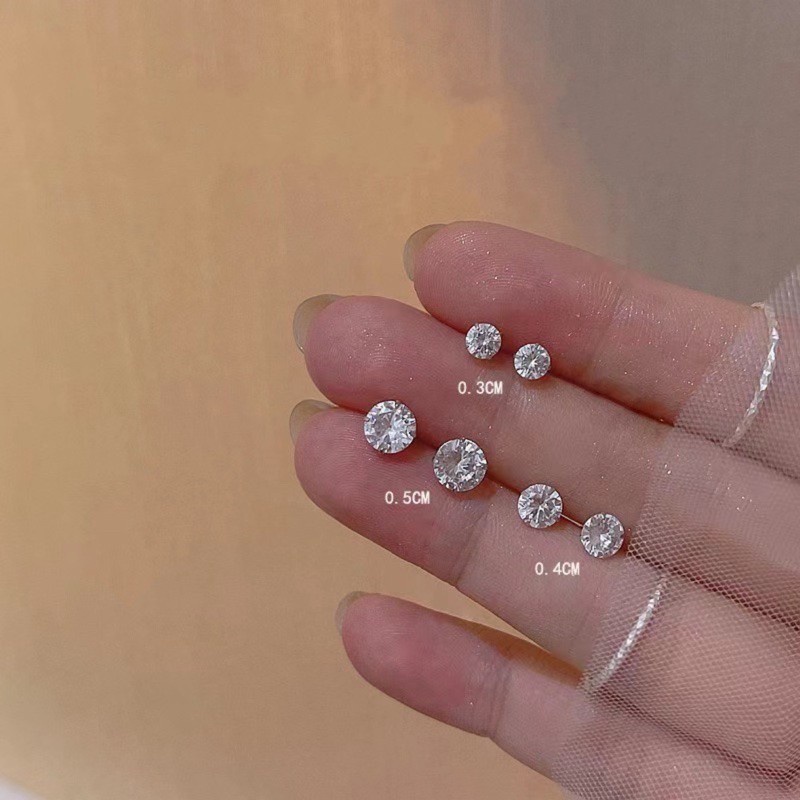 Bông Tai Mạ Bạc 925 Đính Đá zircon Kiểu Dáng Đơn Giản Cho Nam Và Nữ
