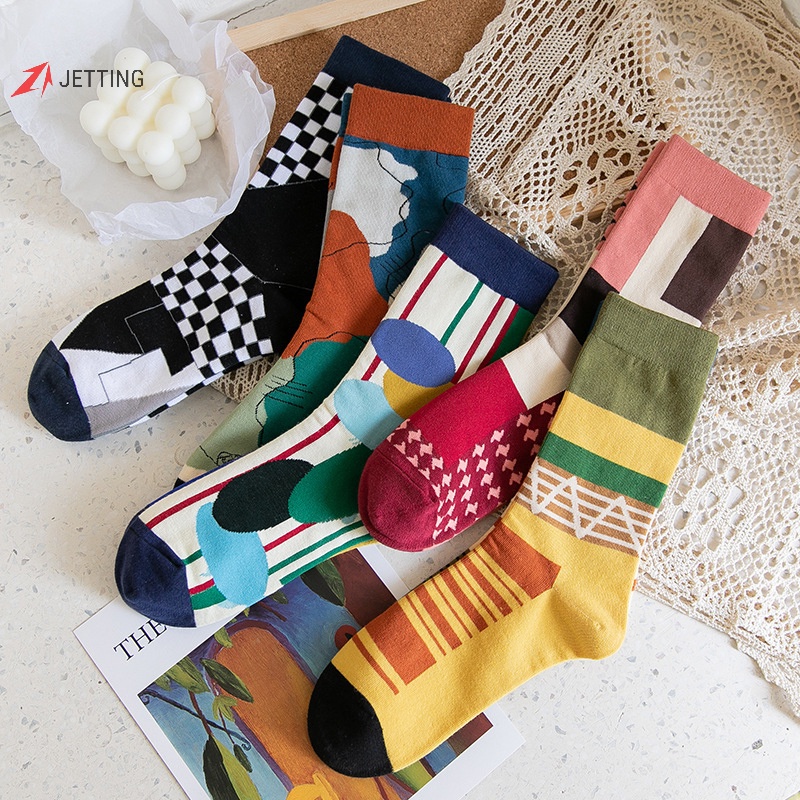 1 Đôi Vớ cotton Thoáng Khí Họa Tiết Hình Học Thời Trang Cho Nữ
