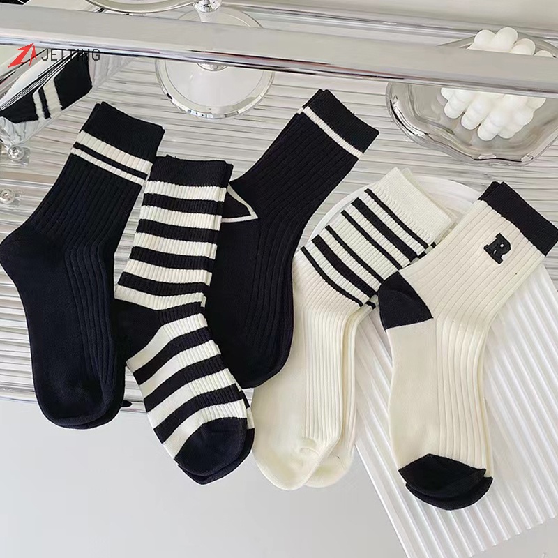 Set 2 Đôi Vớ cotton Giữ Ấm Thoải Mái Họa Tiết Kẻ Sọc Thời Trang Cho Nữ