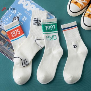 Đôi tất chân cotton màu trắng in chữ phong cách hip hop đường phố hàn quốc 1997