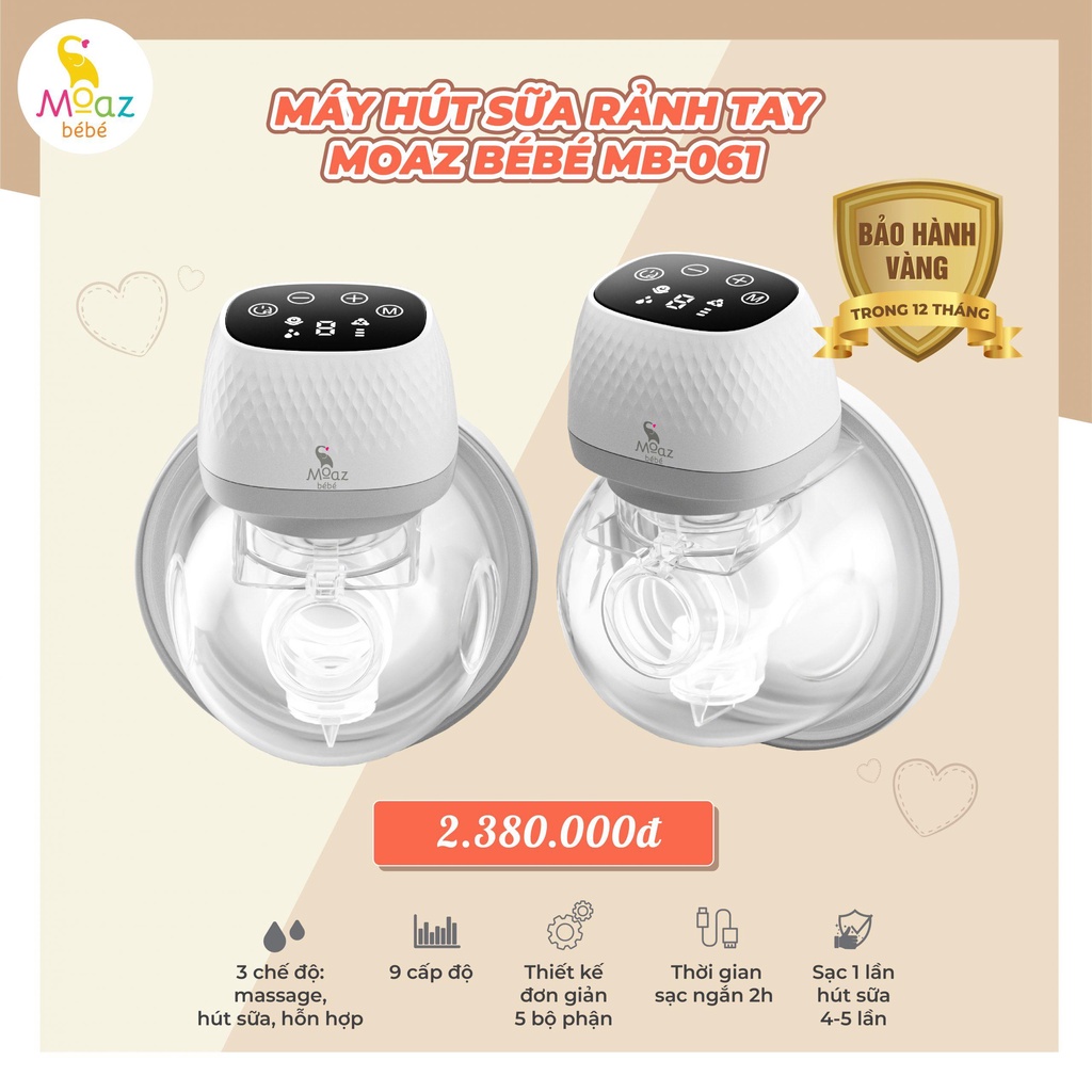 MÁY HÚT SỮA RẢNH TAY MOAZBEBE MB061. HÀNG CHÍNH HÃNG